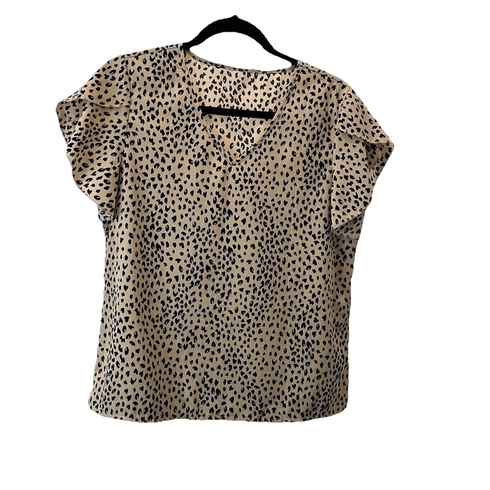 Shein Animal Print Cheetah Leopard Short Sleeve V Neck Top Womens Size M